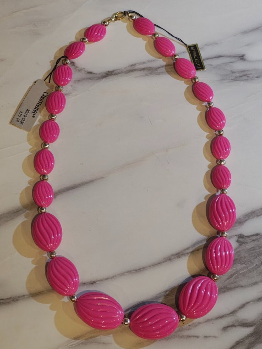 Vintage Pink Lucite Chunky Statement Necklace 80s Nancy Stranger Things NWT